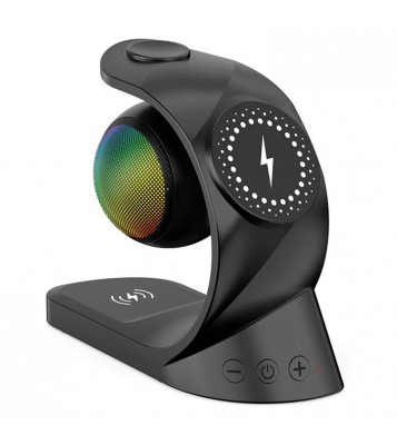 2406 Multifunction Bluetooth Speaker Atmosphere Light 15W Magnetic Phone Wireless Charger - Black