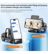 G63 6-in-1 Car Shape 15W Desktop Wireless Charger Bluetooth Speaker Clock Atmosphere Light - Grey
