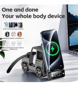 G63 6-in-1 Car Shape 15W Desktop Wireless Charger Bluetooth Speaker Clock Atmosphere Light - Grey