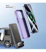 G63 6-in-1 Car Shape 15W Desktop Wireless Charger Bluetooth Speaker Clock Atmosphere Light - Grey