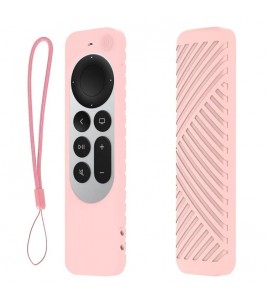 GS105 Case Compatible with 2022 Apple TV 4K Siri Remote 3rd Gen , Silicone Remote Control Anti-Slip Cover with Lanyard - Pink