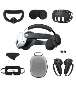 9-Piece Accessory Kit for Meta Quest 3: Head Strap, EVA Storage Case, Silicone Handle Covers, and More - Black