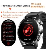 F400 Non-Invasive Blood Sugar Smart Watch ECG Blood Pressure Monitor Bluetooth Call Sports Watch, Silicone Strap - Black