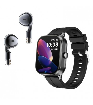 D8 Pro 2-in-1 Bluetooth TWS Earphone Health Monitoring Bluetooth Calling Smart Watch, Steel Strap - Black