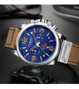 CURREN 8314 Multi-function Men Quartz Watch Waterproof Leather Strap Men Wristwatch - Silver/Brown