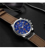 CURREN 8314 Multi-function Men Quartz Watch Waterproof Leather Strap Men Wristwatch - Silver/Brown