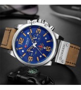 CURREN 8314 Multi-function Men Quartz Watch Waterproof Leather Strap Men Wristwatch - Silver/Brown