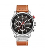 CURREN Men's Fashionable Watch 6-Pin Quartz Watch Leather Strap Automatic Date Indicator Watch - White/Black