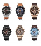 CURREN Men's Fashionable Watch 6-Pin Quartz Watch Leather Strap Automatic Date Indicator Watch - White/Black