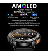 K67 GPS Smart Watch with Flashlight 1.43-inch AMOLED Screen Fitness Tracker Support Compass - Black