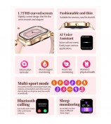 MK88 Silicone Strap 1.75-inch Women Rhinestones Smart Watch Bluetooth Calling Fitness Tracker Smart Bracelet - Gold