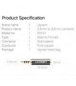 UGREEN 2.5mm Male to 3.5mm Female Stereo Audio Headphone Jack Converter Gold Plated Audio Adapter