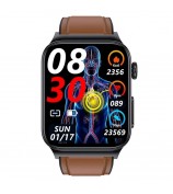 E500 1.83-inch Weather Forecast Sports Bracelet ECG+PPG Body Temperature Blood Oxygen Monitor Smart Watch, Leather Strap - Brown