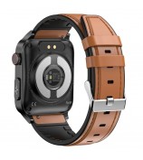 E500 1.83-inch Weather Forecast Sports Bracelet ECG+PPG Body Temperature Blood Oxygen Monitor Smart Watch, Leather Strap - Brown