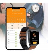 E500 1.83-inch Weather Forecast Sports Bracelet ECG+PPG Body Temperature Blood Oxygen Monitor Smart Watch, Leather Strap - Brown