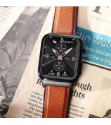 E500 1.83-inch Weather Forecast Sports Bracelet ECG+PPG Body Temperature Blood Oxygen Monitor Smart Watch, Leather Strap - Brown