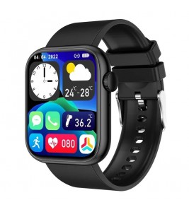 QX7 1.85-inch HD Screen Smart Watch Bluetooth Call Waterproof Sports Bracelet Support Body Temperature Detection True Blood Oxygen Monitoring Health Watch with Rotary Encoder Button - Black