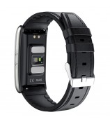 E600 1.47" HD Smart Watch Blood Oxygen Heart Rate Blood Pressure Monitoring Waterproof Sports Bracelet with Leather Strap - Black
