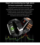 E600 1.47" HD Smart Watch Blood Oxygen Heart Rate Blood Pressure Monitoring Waterproof Sports Bracelet with Leather Strap - Black