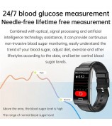 E600 1.47" HD Smart Watch Blood Glucose / Oxygen / Pressure Heart Rate Monitoring Waterproof Sports Bracelet with Silicone Strap - Black
