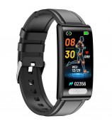 TK70 1.47-inch Touch Screen Watch ECG Blood Glucose Heart Rate Blood Pressure Monitoring Smart Bracelet, Leather Strap - Black