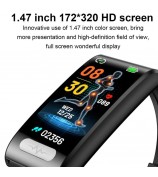 TK70 1.47-inch Touch Screen Watch ECG Blood Glucose Heart Rate Blood Pressure Monitoring Smart Bracelet, Leather Strap - Black