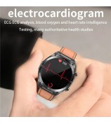 ET450 ECG+Bluetooth Call Smart Watch Blood Glucose Heart Rate Monitor 1.39-inch Touch Screen Bracelet, Leather Strap - Black