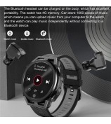 N18 2-in-1 Headset Smart Watch with Earbuds 1.53'' Screen Heart Rate Blood Pressure Fitness Tracker 4GB FLASH Memory - Black