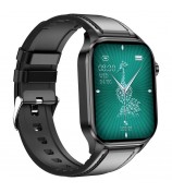 ET580 2.04" AMOLED Smart Watch Bluetooth Call ECG Health Bracelet, Leather Strap - Black