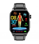 ET580 2.04" AMOLED Smart Watch Bluetooth Call ECG Health Bracelet, Leather Strap - Black