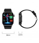 ET580 2.04" AMOLED Smart Watch Bluetooth Call ECG Health Bracelet, Leather Strap - Black