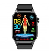 ET580 2.04" AMOLED Screen ECG Health Monitor Smart Watch, Silicone Strap - Black