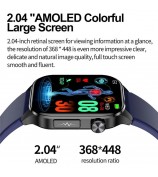 ET580 2.04" AMOLED Screen ECG Health Monitor Smart Watch, Silicone Strap - Black