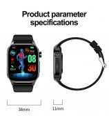 ET580 2.04" AMOLED Screen ECG Health Monitor Smart Watch, Silicone Strap - Black
