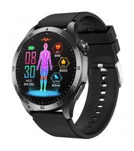 ET485 1.43-inch AMOLED Screen Bluetooth Call Health Monitoring ECG Smart Watch, Silicone Strap - Black