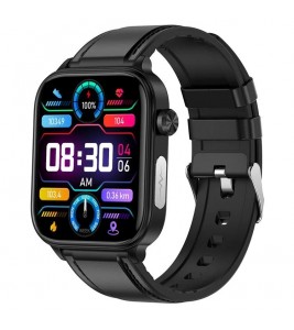 ET570 Smart Watch with Bluetooth Call, ECG, Body Temperature, Heart Rate, Blood Pressure, Multi-Sport Modes - Leather Strap - Black