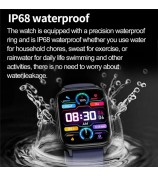 ET570 Smart Watch with Bluetooth Call, ECG, Body Temperature, Heart Rate, Blood Pressure, Multi-Sport Modes - Leather Strap - Black