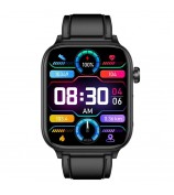 ET570 Smart Watch with Bluetooth Call, ECG, Body Temperature, Heart Rate, Blood Pressure, Multi-Sport Modes - Leather Strap - Black