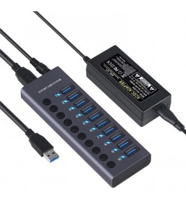 USB 3.0 Charging Station Charger 10-Port Charger Expansion Power Hub Charging Dock with Independent Switch High Current - US Plug