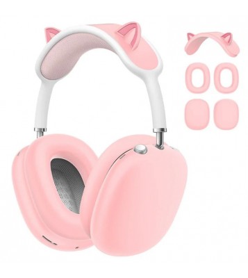 3Pcs / Set For AirPods Max Silicone Cat Ears Headband Cover Earmuff Sleeve Ear Cushion Cover - Pink