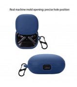 For Anker Soundcore Liberty 4 Pro Bluetooth Earphones Case Silicone Cover with Anti-Lost Buckle - Dark Blue