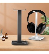JD064 Multifunction Headset Stand Metal Headphone Hanger Desktop Tablet Cell Phone Holder - Black