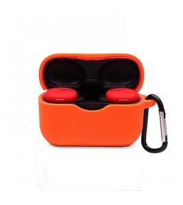 For Sony WF-H800 TWS Bluetooth Earphone Silicone Drop-proof Cover Case with Hanging Buckle - Orange