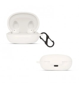 For JBL FREE II Bluetooth Wireless Earphone Silicone Case Drop-proof Charging Box Cover Protector with Anti-loss Hook - White