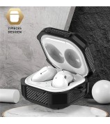 TPU + PC Anti-drop Earbuds Case Protector for Samsung Galaxy Buds2/Buds Live/Buds Pro Shock-resistant Portable Earphone Charging Case Cover with Buckle - Black
