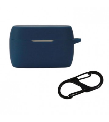 For Jabra Elite 5 TWS Bluetooth Earphone Anti-drop Anti-dust Case Silicone Protective Cover with Anti-lost Buckle - Dark Blue