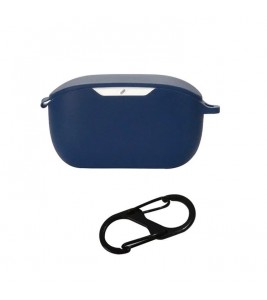 Flexible Silicone Case for JBL WAVE BUDS Earphone Charging Bin, Drop Protection Cover with Carrying Buckle - Dark Blue