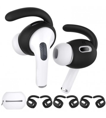 AHASTYLE PT189 3 Pairs Ear Hooks for AirPods Pro 2 Anti-Skid Earhook Silicone Ear Tips with Storage Case (Size: L) - Black