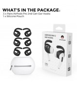 AHASTYLE PT189 3 Pairs Ear Hooks for AirPods Pro 2 Anti-Skid Earhook Silicone Ear Tips with Storage Case (Size: L) - Black