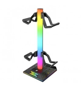 PIIFOXER EB03 RGB Controller Display Stand with Memory Function, Gaming Headset Holder with 2 USB2.0, Type-C Ports